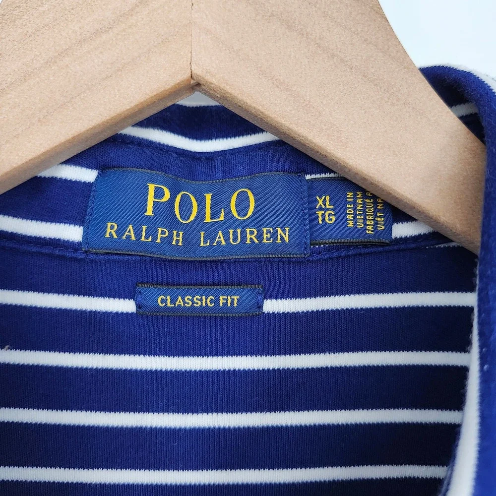 Polo Ralph Lauren Navy Striped Polo Shirt Mens XL Cotton Nantucket Prep Pony
